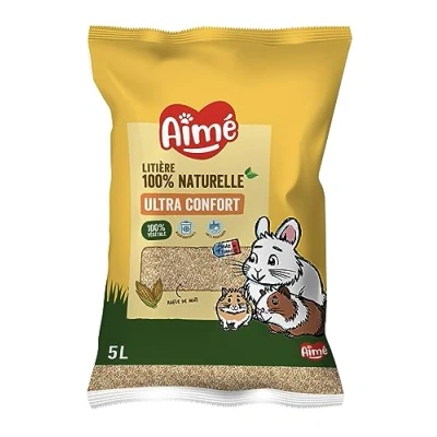 Image de Aimé Litière Végétale Petits Animaux 5L Biodégradable et Absorbante à Rafle de Maïs Lapin, Cochon d&#039;Inde, Hamster, Souris, Cobaye Jusqu&#039;à 3 Semaines d&#039;Utilisation