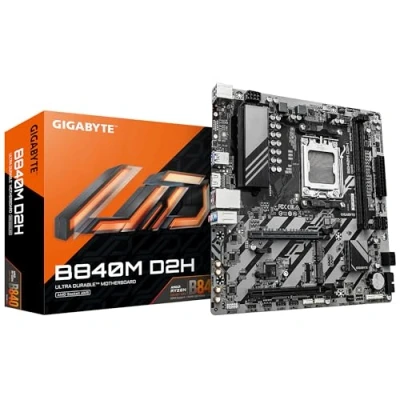 Image de GIGABYTE B840M D2H Carte mère Processeurs AMD Ryzen 9000, VRM 5+2+2 Phases, jusqu&#039;à 7600 MHz DDR5, 1xPCIe 4.0 + 3.0 M.2, LAN 2.5GbE, USB 3.2 Gen 1