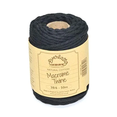 Image de Everlasto Bobine de ficelle en coton doux pour macramé 38/6 (environ 4 mm) Noir 50 m