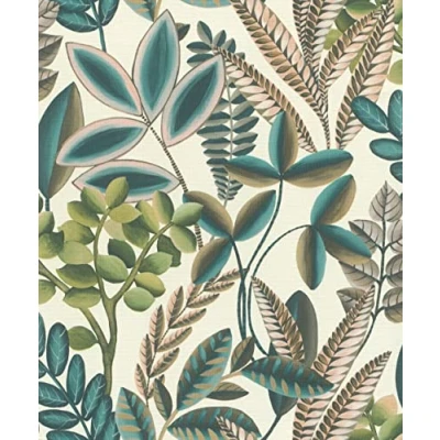 Image de Rasch Florentine III 485523 Papier peint intissé Motif plantes et feuilles Turquoise vert 10,05 x 0,53 m