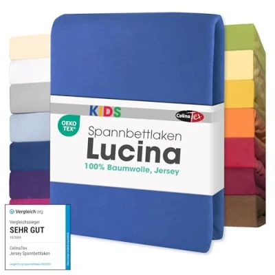 Image de CelinaTex Lucina bébé Enfants Drap Housse Berceau Lite Enfant Coton 2er Set 60x120 70x140 cm Bleu Royal