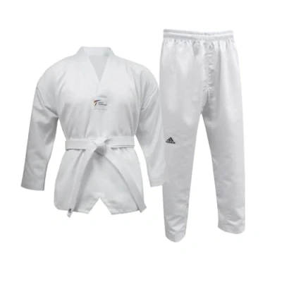 Image de adidas Dobok de Taekwondo pour étudiants, Hommes, Femmes et Enfants Parfait l&#039;entraînement Le Sparring Uniforme en Polycoton côtelé avec Taille élastique Approuvé WT, 220 g