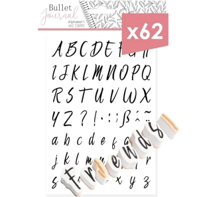 Image de Aladine 62 Tampons Bullet Journal « Alphabet » Kit Lettres Script Inclus 2 Tailles &amp; Caractères Spéciaux Accessoires Planner, Agenda, Albums 03947