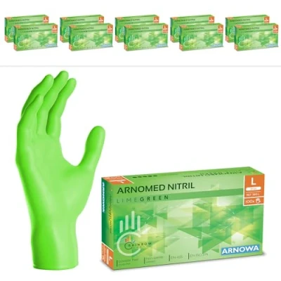 Image de ARNOMED gants jetables vert, nitrile taille L, gant jetable 1000 pièces (10 boîtes), en non poudrés &amp; sans latex, cuisine, a usage unique XS, S, M, L XL