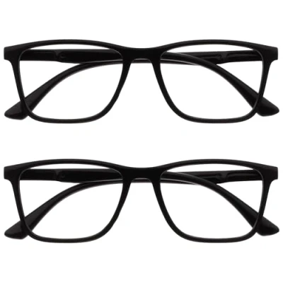 Image de OPULIZE NYX Blue Light Blocking Reading Glasses Anti Glare Computer and Gaming Eyewear 2 Pack UV Eyestrain Protection Rectangular Frame Black Men Women + 2.50