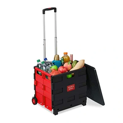 Image de Relaxdays Chariot de Courses, Pliable, Jusqu’à 35 kg poussettede 50 l, poignée télescopique, 2 roulettes, Couleurs
