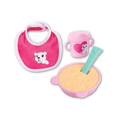 Image de Simba New Born Baby Lot de 4 Assiettes avec Bouillie, cuillère Magique, gobelet d&#039;apprentissage et Bavoir pour poupées 30 à 43 cm, partir 2 Ans, 105560515