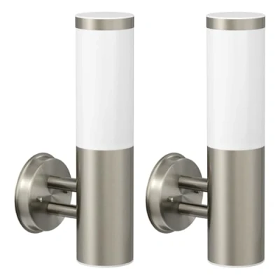 Image de ledscom.de 2 pièces Applique PORU pour l&#039;extérieur, IP44, acier inoxydable, inox mat, ronde, 1x E27 max. 40W