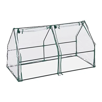 Image de Relaxdays, Serre à bâche, Deux Portes, Toit Pointu, abri en PVC, H x L P : 90 180 cm, Transparent