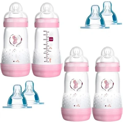 Image de MAM Lot de 4 biberons anti coliques 260 ml avec 8 tétines // Taille 1 et 2 dès la naissance