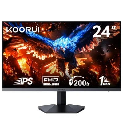 Image de KOORUI Écran Gamer 23.8&quot; 200Hz FHD IPS 1ms Sync Adaptative Haut Rafraîchissement Esport, Réglage Inclinable, Eye Care, VESA (HDMI/DP) Noir