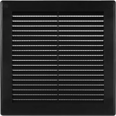 Image de Vent Systems Grille d&#039;aération en plastique noir de 15,2 x cm (dimensions d&#039;ouverture) carrée plate Moustiquaire CVC 20,3 totales)