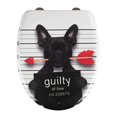 Image de WENKO abattant WC avec Frein de Chute, Original, Guilty Dog, Fixation INOX, duroplast antibactérien