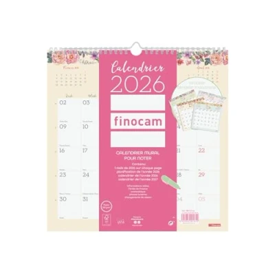 Image de Finocam Calendrier mural 2026 1 Mois par page Janvier Décembre (12 mois) pour noter Planificateur mensuel Design Français