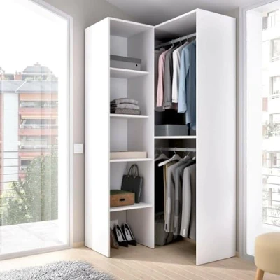 Image de Dmora Bernina, Structure pour Cabine d&#039;armoire, Meuble Porte Manteau Ouvert d&#039;angle, 79 x 88 186 cm, Blanc, Panneaux de Particules mélaminés, Centre