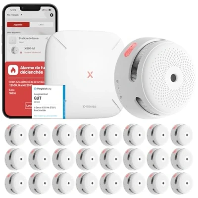 Image de X Sense Détecteur de Fumée Connecté, Kit Sécurité pour la Maison avec SBS50 Station Base, Conforme à Norme EN14604, Compatible l&#039;Appli Home Security, FS241