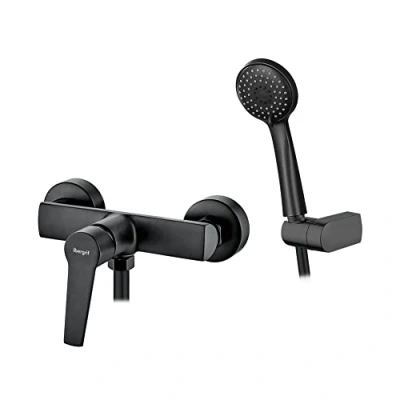 Image de Ibergrif Mitigeur Douche avec Douchette et Flexible de (1.5m) Support Robinet Distance trou Réglable, Bain Mural Economie D’eau, Laiton, Mat, Noir