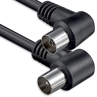 Image de 1aTTack.de Câble d&#039;antenne coudé 1,5 mètres 2x fiche coaxiale blindée 90 &gt; prise noir St Ku (2x angle) 75db 1,5m