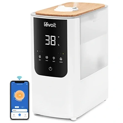Image de LEVOIT Humidificateur d&#039;Air Intelligent WIFI 4.5L Top Fill, 26dB Ultra Silencieux, 45H d&#039;Autonomie, avec Veilleuse Ajustable, Brume Froide et Chaude, Diffuseur 2 en 1 OasisMist 450S