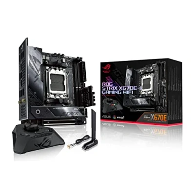 Image de ASUS ROG Strix X670E I gaming WIFI Carte mère AMD Ryzen AM5 ITX (PCIe 5.0, DDR5, 10+2 phases d&#039;alimentation, 2 x M.2, Hive, Bouton PBO en mode EZ, Wi Fi 6E, USB4 Type C)