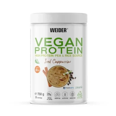Image de Weider Vegan Protein (750g) Goût Cappuccino. Protéines 100% Vegetal 23g/dose, Pois (Isolat Pisane) &amp; Riz. Avec Vitamine B12 Stevia. Sans Gluten, Sucre. Emballage 50% Recyclé, Recyclable