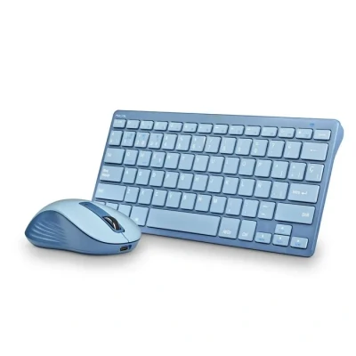 Image de NGS Fantasy Kit Bleu Combo Clavier et Souris Langue Française AZERTY Rechargeable sans Fil Silencieux Multimode (2,4 GHz/BT1/BT2), 12 Touches multimédia, dpi réglable, Compatible avec PC/Mac/Tablets