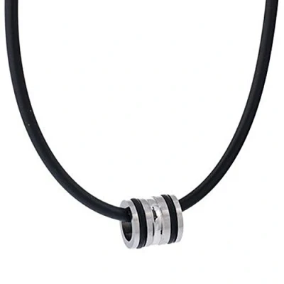 Image de DonDon Collier en Cuir avec Pendentif Acier Inoxydable et Anneaux Caoutchouc dans Une Pochette Velours Noir