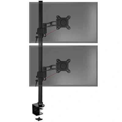 Image de Support vertical double deux écrans PC pour bureau à pince DURONIC DM35V2X2 Hauteur réglable Noir