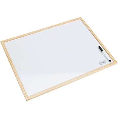 Image de Bi Office Budget Tableau Blanc Magnétique, 60 x 45 cm, avec 1 Marqueur et 2 Aimants, à Mémo Cadre en Bois Surface Acier Laqué