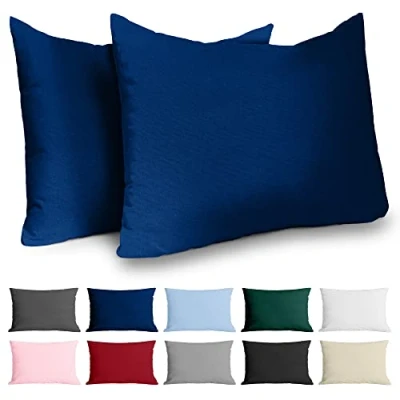 Image de Taie Oreiller 30x50 Coton Renforcé (Set de 2) Bleu Foncé Tissage serré 57 Fils/cm² 30 x 50 cm Certifié Oeko Tex
