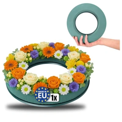 Image de com four® 1x Composé d&#039;empotage pour compositions Florales en Forme d&#039;anneau Mousse Florale Fleurs fraîches (01 pièce Bague)