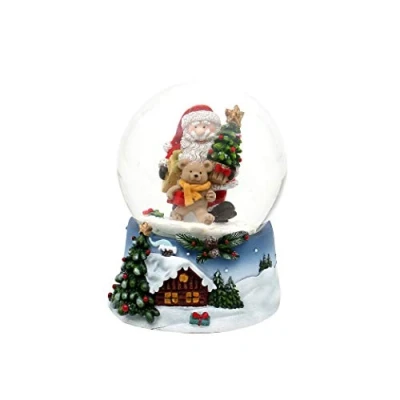 Image de Dekohelden24 Boule à Neige Père Noël et Ours sur Socle Bleu avec Paysage Hivernal de Dimensions (H x l P) : Environ 9 7 cm Diamètre 6,5