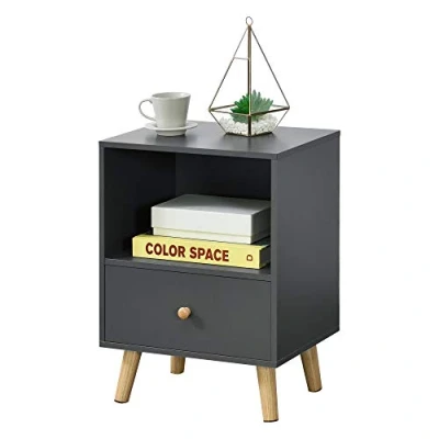 Image de [en.casa] Table de Chevet Design Commode à Tiroir Meuble Bas Style Intemporel Nuit avec Compartiment Stockage Panneau Particules Bois Revêtu par PVC 54 x 40 30 cm Gris Foncé