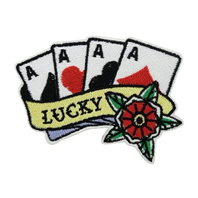 Image de Finally Home Écusson à repasser motif cartes de Lucky Ass Patchs tatouage motard, rétro, thermocollant, écusson moto