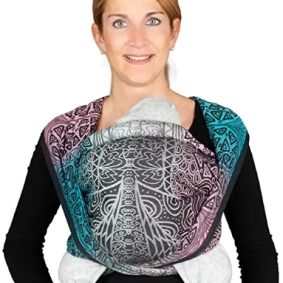 Image de Hoppediz Écharpe de Portage Bébé, nouveau nés dès la naissance (3 30 kg), 100% coton, Jaipur noir 4,60 m