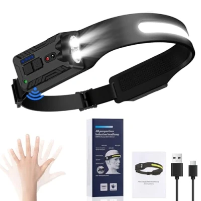 Image de Oderra Lampe Frontale Rechargeable, Super Légerlampe Running, Capteur Mouvements, 8 Modes D&#039;éclairage, avec Indicateur de Batterie, Ipx5 étanche, 12h D&#039;autonomie pour Camping et Urgence