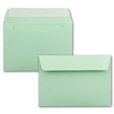 Image de 50x enveloppes C6 couleur: menthe (vert) 11,4 x 16,2 cm fermeture: Auto adhésive avec Bande Détachable pour papier A4, A5, A6 et invitations lettres
