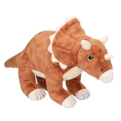 Image de Depesche 12684 Dino World Doudou Triceratops avec Fourrure Brune et Yeux Brillants, Dinosaure en Peluche d&#039;environ 36 cm, Noir