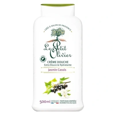 Image de LE PETIT OLIVIER Crème Douche Extra Douce &amp; Hydratante Jasmin Cassis PH Neutre Pour La Peau Sans Savon, Colorant Fabriqué En France 500 ml