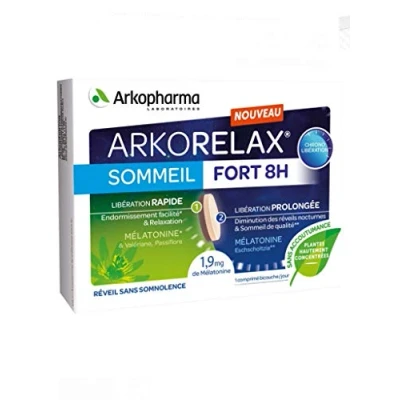Image de ARKORELAX SOMMEIL FORT 8 H Chrono Libération 1,9mg melatonine 5 extraits DE plantes 1 MOIS TRAITEMENT 30 comprimés