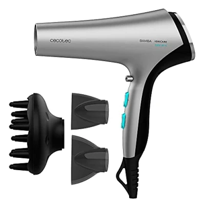 Image de Cecotec Sèche cheveux AC Bamba Ionicare 5320 Flashlook. 2200 W, Ion réel, Deux embouts concentrateurs et un Diffuseur, aircare, Fonction air froid, Câble de 2,5 m, 3 Températures, 2 Vitesses (Noir)