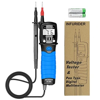 Image de INFURIDER stylo multimètre à main YF 38B testeur de tension numérique voltmètre, multi DC/AC, résistance, test diode et continuité buzzer bleu
