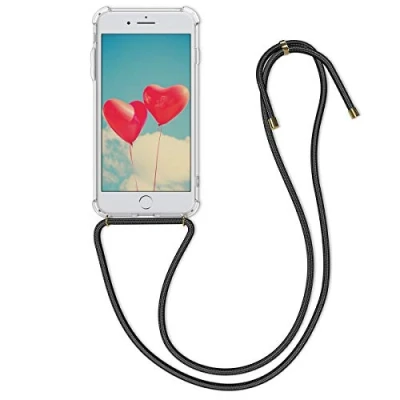 Image de kwmobile Coque Collier Compatible avec Apple iPhone 7 Plus/iPhone 8 Plus Housse de Protection en TPU Cordon Sangle Noir Transparent
