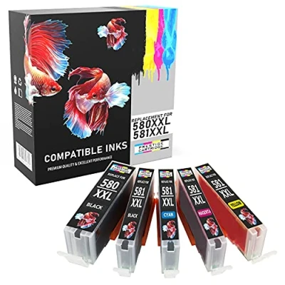 Image de Prestige Cartridge Lot de 5 Compatibles PGI 580XXL CLI 581XXL Cartouches d&#039;encre pour Canon TS6151 TS6251 TS6350 TS6351 TS705 TR7550 TS8150 TS8152 TS8250 TS8251 TS8252 TS9550 TS9551 TS9551C
