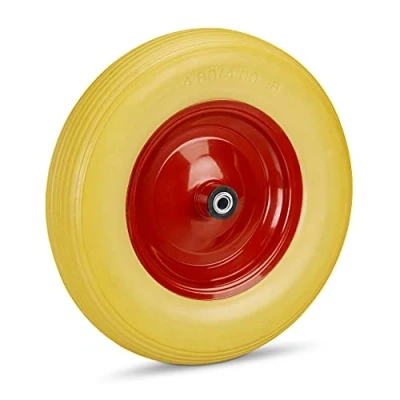Image de Relaxdays brouette 4.80 4.00 8, Roue Caoutchouc Secours, Jante, 3 adaptateurs, Pneu Diable 100 kg Charge, Rouge Jaune 10029583_960