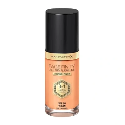 Image de Fondotinta Max Factor Facefinity All Day Flawless Correttore, liquido e primer viso 3 in 1, Formula vegan, Copertura modulabile, Tenuta fino a 30 ore, SPF20 C85 Caramel, ml