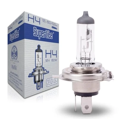 Image de Superlite Halogen Bulb H4 12V 60/55W Pour les phares principaux de la gamme Night Vision. Homologation E1 R37/03 et certification RoHs CE. Durabilité luminosité exceptionnelles.