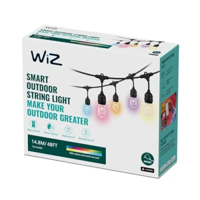 Image de WiZ, Guirlande Connectée Wi Fi, 16 millions de couleurs, 15m, utilisation en extérieur IP65, fonctionne avec Alexa, Google Assistant et Apple HomeKit