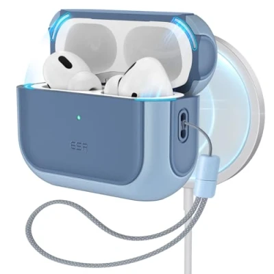 Image de ESR Coque pour AirPods Pro 2/1 avec HaloLock, Compatible 2023/2022/2019 (Câble USB C/Lightning), MagSafe, Protection Hybride Contre Les Chutes, Bleu