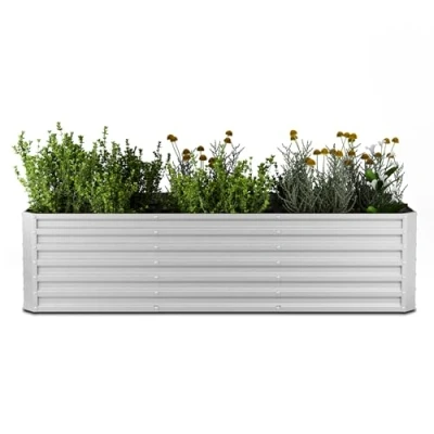 Image de Blumfeldt High Grow Straight Potager surélevé 1440 L Ergonomique Résistant aux intempéries Structure de fond ouverte Argent